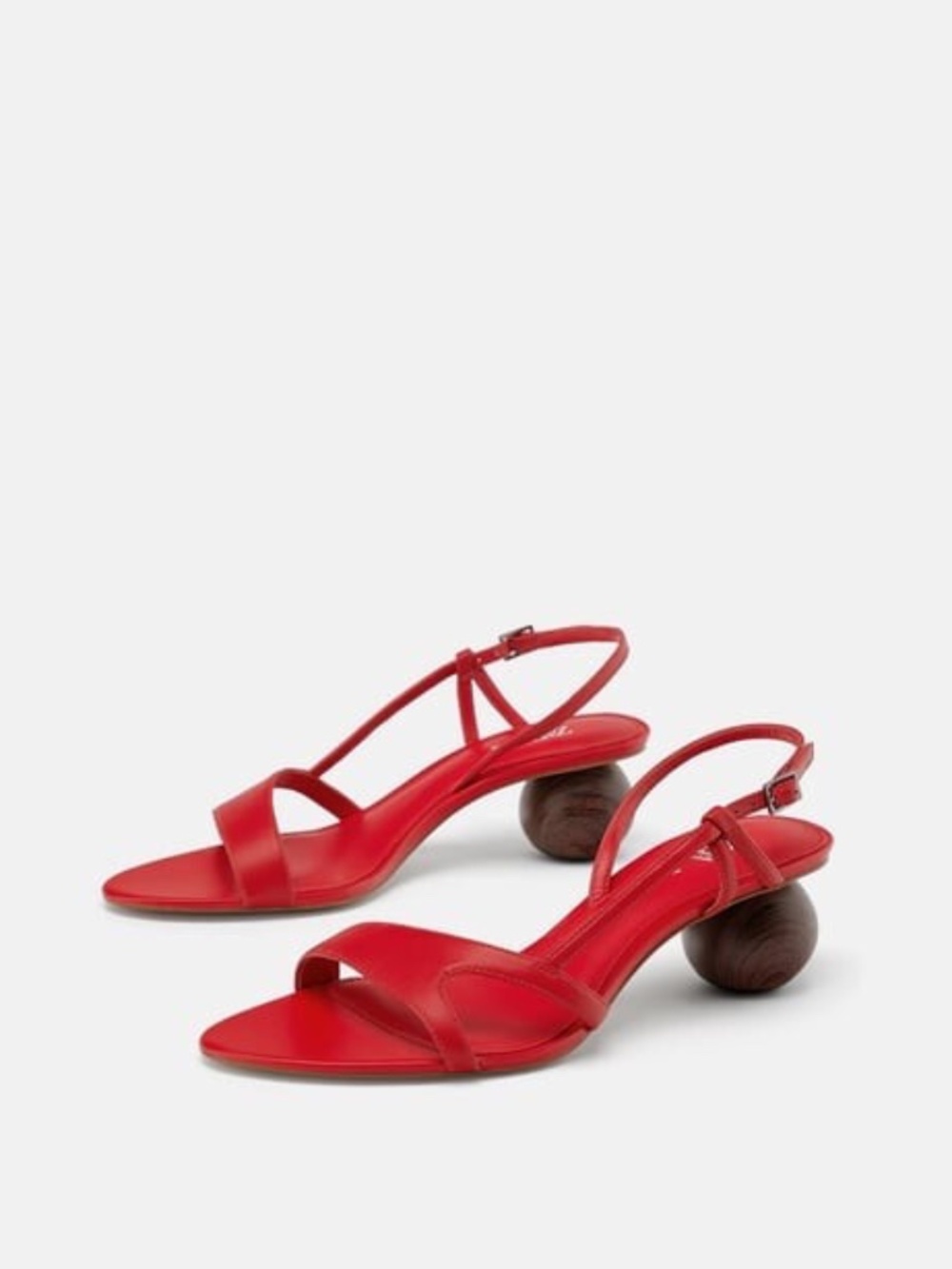Zara Red Leather Sandals with Wooden Round Heel Size 36